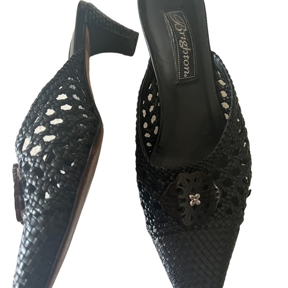 Brighton Tana Black Woven Leather Pointed Toe Kitten Heel Size 6.5 Witchycore - Picture 10 of 15